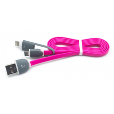 Cable Plano USB a Micro USB + Lightning Fucsia