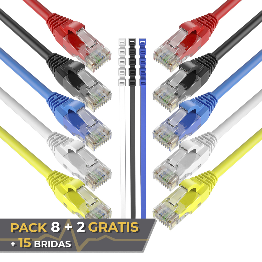 Pack 8 Cables + 2 GRATIS Ethernet CAT6 RJ45 24AWG 3m + 15 Bridas Max  Connection > Informatica > Cables y Conectores > Cables de red