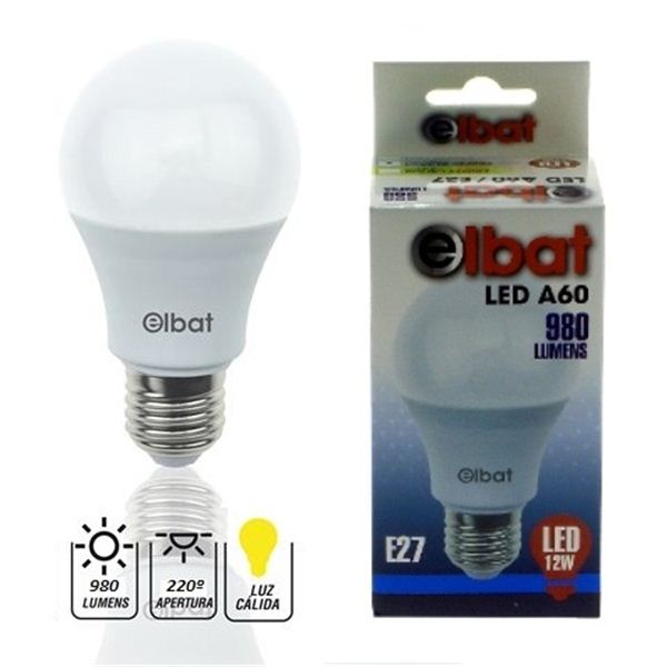 Bombilla LED A60 12W 980LM E27 Luz Cálida ELBAT > Iluminacion > Bombillas  LED > Bombillas E27 > Electro Hogar