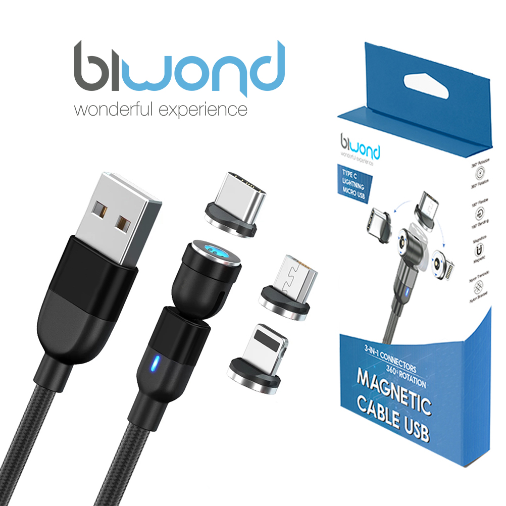 Cable USB Magnético Tipo C + Lightning + Micro USB Biwond > Informatica >  Cables y Conectores > Cables USB